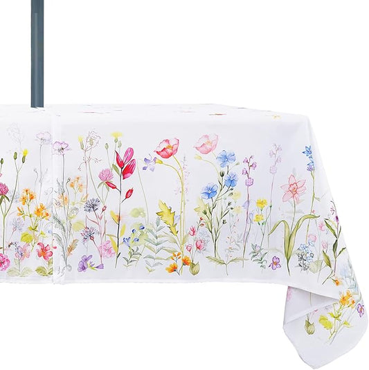 Outdoor Tablecloth with Umbrella Hole and Zipper, Patio Table Covers for Spring/Summer, Machine Washable Outdoor Party/Picnic Rectangle Table Cloth 60 x 120 in