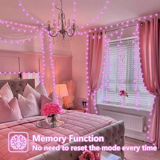 YEGUO Pink String Lights Indoor, 165ft 500 LED Christmas Lights Outdoor Waterproof, 8 Modes Clear Wire Fairy Light Plug in for Party Tree Wedding Xmas