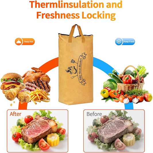 BBQ Blanket for Resting Meat: Insulated Smoker Blanket & Brisket Rest Bag, Reusable Meat Warmer for BBQ Compatible with Traeger & Pit Boss Smokers BBQ Gift for Dad Grillers (Tan)