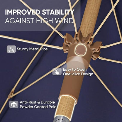 Tempera Heavy Duty High Wind Beach Umbrella with Sand Anchor & Carry Bag | Patio Outdoor Umbrella with Aluminum Frame and Push Button Tilt, Ideal for Travel Garden Lawn, UPF 60+