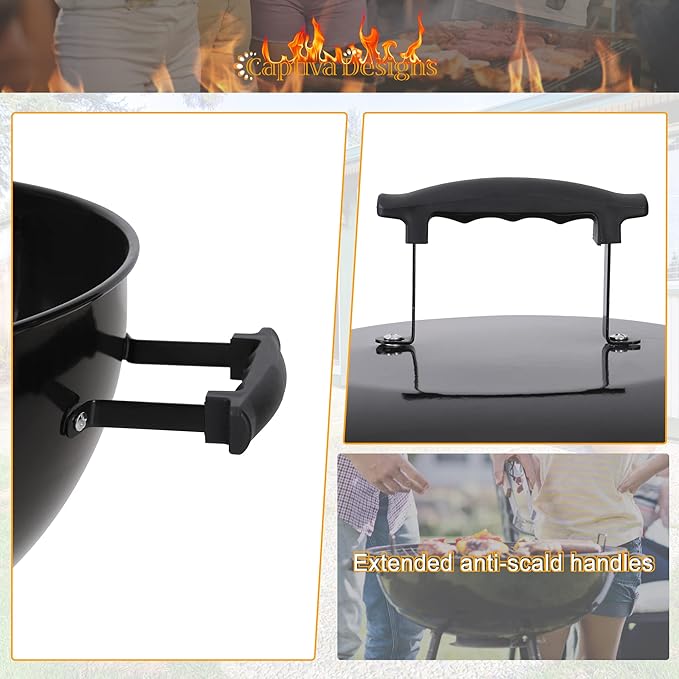 Captiva Designs 18-inch Kettle Charcoal BBQ Grill with Porcelain-Enameled Lid & Bowl, Thick Chromplated Grate, Slid Out Ash Catcher for Outdoor Cooking, Picnic, Patio, Backyard