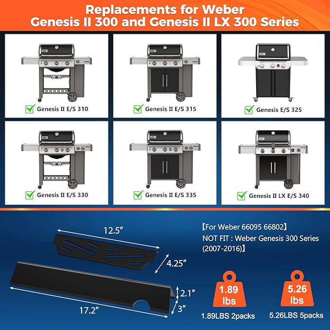 Genesis ii Flavorizer Bars and Genesis ii Heat Deflector for Weber GS4 Genesis II 300 ii E-310 E310 ii E-315 ii E-335 ii S-335 ii se-335 Grill, Weber Genesis 2 Grill Parts for Weber 66795 66032 66685