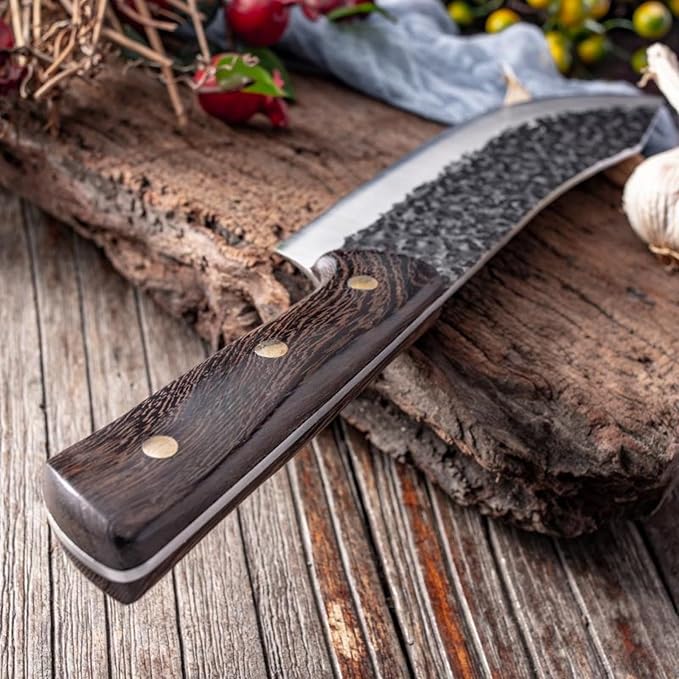 Butcher Cleaver Knife Set, 2 PCS Razor Sharp Chef Knife Japanese HC Stainless Steel and Viking Knife with Leather Sheath, Chopper Butcher Meat Knife for Home Cooking Outdoor BBQ Camping Gift Idea