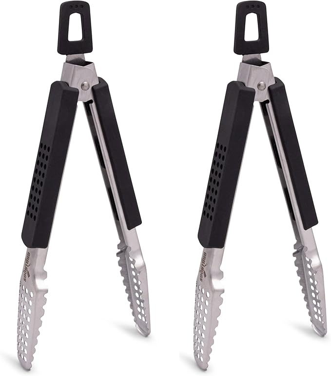 Dropkick Your Old Tongs, GRILLHOGS 9-Inch 2 Pack Barbecue Tongs Are the Only Equipment That Can Handle Your Massive Meat, Stainless Steel + Soft Grip, Dishwasher Safe, Premium Grill Tongs