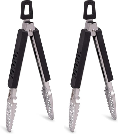 Dropkick Your Old Tongs, GRILLHOGS 9-Inch 2 Pack Barbecue Tongs Are the Only Equipment That Can Handle Your Massive Meat, Stainless Steel + Soft Grip, Dishwasher Safe, Premium Grill Tongs