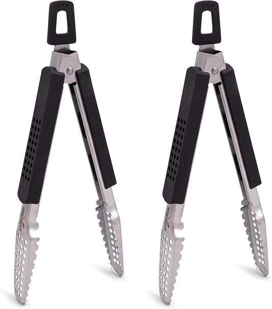 Dropkick Your Old Tongs, GRILLHOGS 9-Inch 2 Pack Barbecue Tongs Are the Only Equipment That Can Handle Your Massive Meat, Stainless Steel + Soft Grip, Dishwasher Safe, Premium Grill Tongs