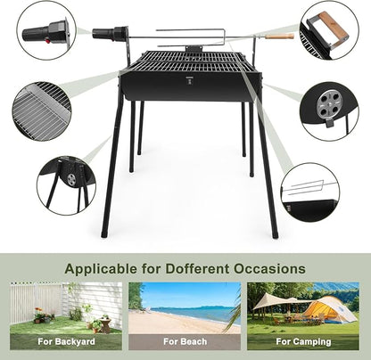 Double-sided Charcoal Grill with Thermometer, Portable Smoker Grill for BBQ Travel Camping and Beach