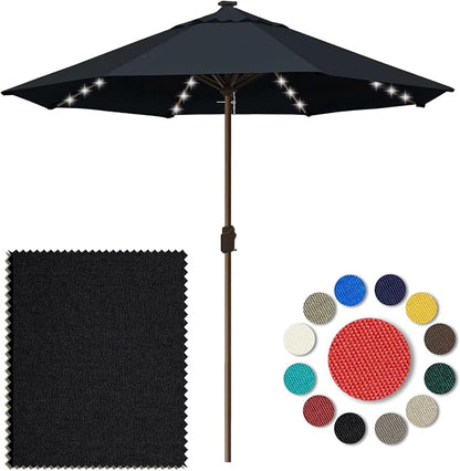 Eurmax USA 10-Year-Non-Fading 10FT Outdoor Patio Market Umbrella with LED Lights,UPF50+ UV Resistant,Heavy Duty Commercial Grade,Crank Lift Design,Windproof Vented Top for Garden,Pool,Deck,Black