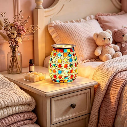 Dicimi Stained Glass Wax Warmer – Candle Lamp with Timer (2/4/8/10H+24H Cycle), Adjustable Heat/Light, 2-in-1 Melter & Night Light, Gift for Mom