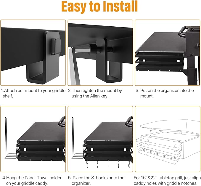 Improved Stainless Steel Griddle Caddy with Wobble-Free Paper Towel Holder for 28"/36" Blackstone Griddles, Space Saving BBQ Accessories Storage Box, Free from Drill Hole&Easy to Install
