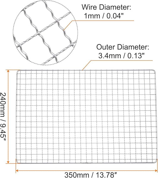 HARFINGTON Square BBQ Grill Net 13.8"x9.4" Stainless Steel Cross Wire Barbecue Mesh Mat for Baking Smoking Charcoal Grilling Roasting