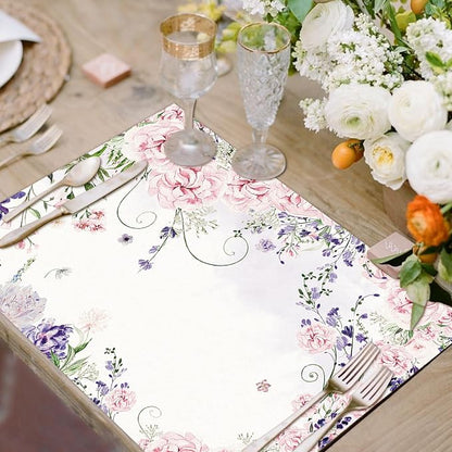 Paper Placemats Disposable 50 Pack Watercolor Flower Disposable Placemats 16x 11 Inch Summer Paper Table Mats for Home Kitchen Dining Table Decoration Wedding Party Supplies