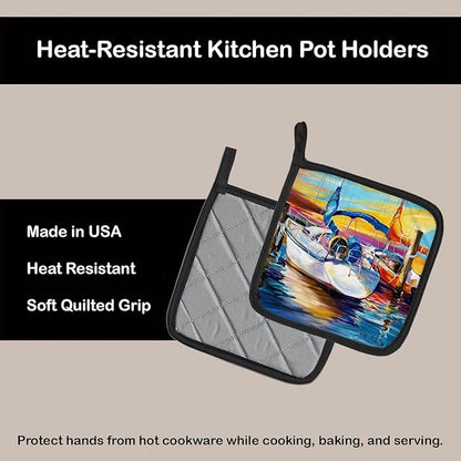 Caroline's Treasures JMK1243PTHD Symmetry Again Sailboats Pair of Pot Holders Kitchen Heat Resistant Pot Holders Sets Oven Hot Pads for Cooking Baking BBQ, 7 1/2 x 7 1/2