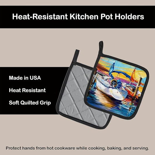 Caroline's Treasures JMK1243PTHD Symmetry Again Sailboats Pair of Pot Holders Kitchen Heat Resistant Pot Holders Sets Oven Hot Pads for Cooking Baking BBQ, 7 1/2 x 7 1/2