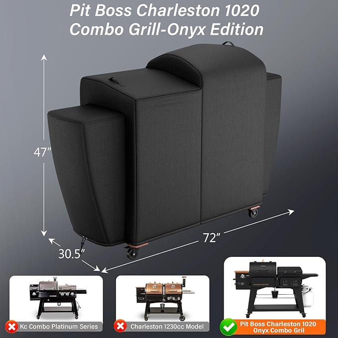 Grill Cover for Pit Boss Charleston PB1020 Combo Grill Onyx Edition Upgraded Full-Length Cover for Charleston 1000 Sq in Pellet Grill/Gas Griddle Combo Onyx Series