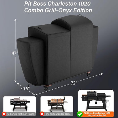 Grill Cover for Pit Boss Charleston PB1020 Combo Grill Onyx Edition Upgraded Full-Length Cover for Charleston 1000 Sq in Pellet Grill/Gas Griddle Combo Onyx Series