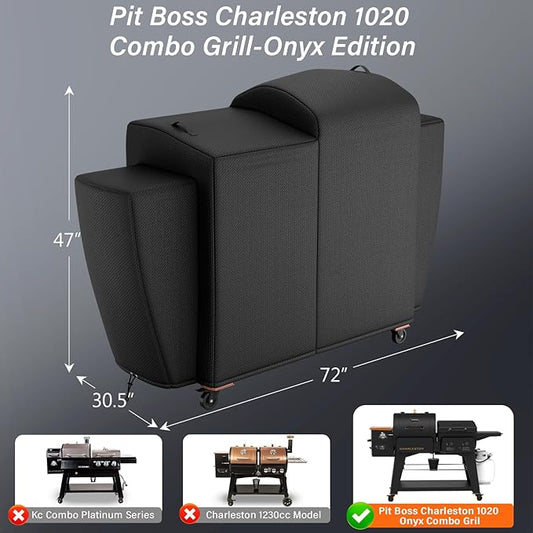 Grill Cover for Pit Boss Charleston PB1020 Combo Grill Onyx Edition Upgraded Full-Length Cover for Charleston 1000 Sq in Pellet Grill/Gas Griddle Combo Onyx Series