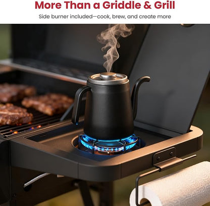 LAUDLIFE 5-Burner Propane Grill Griddle Combo with Side Burner, Dual Zone BBQ Gas Grill, Non-Stick Porcelain-Enameled Surface, Easy to Clean, 702 Sq.In. Cooking Area, Heavy-Duty Stand for Backyard