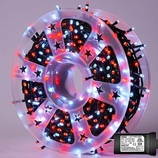 YEGUO 165ft 500 LED String Lights Indoor, Red and White Christmas Light Outdoor Waterproof, 8 Modes Green Wire Plug in with Timer Memory