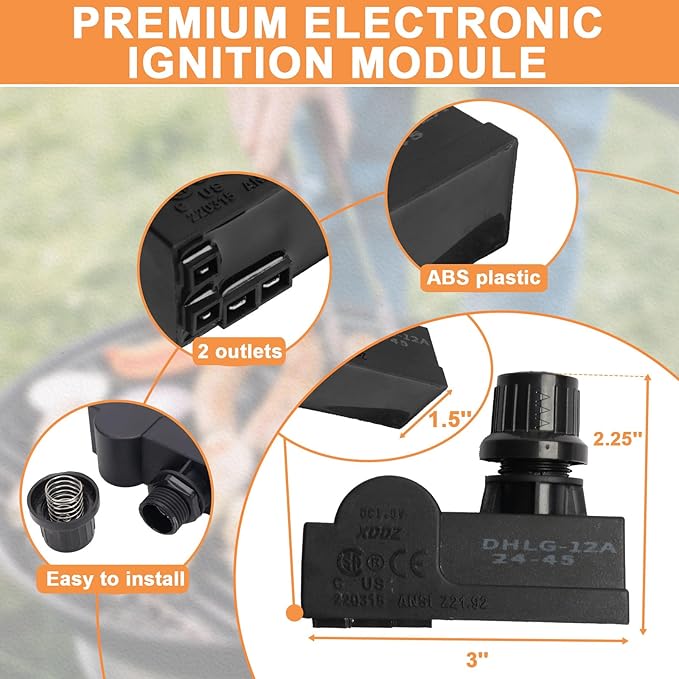 DHLG-12 Grill Igniter G511-0055-W1 for Charbroil Ignitor Replacement Kit,Grill Ignitor G350-0017-W1 2 Outlet Electronic Ignition Module w/Igniter Buttons Switch for Charbroil Surefire Ignition Systems