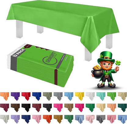 Grandipity 12 Pack Premium Disposable Plastic Tablecloth 54 Inch. x 108 Inch. Decorative Rectangle Table Cover - Lime Green