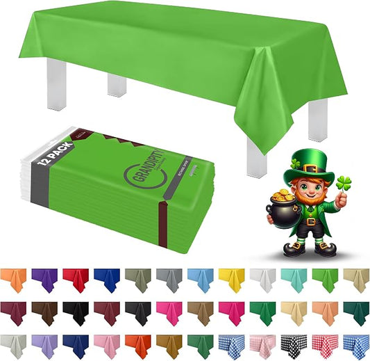 Grandipity 12 Pack Premium Disposable Plastic Tablecloth 54 Inch. x 108 Inch. Decorative Rectangle Table Cover - Lime Green