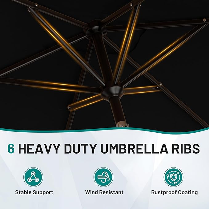 AreShark 6.5 x 10 FT Rectangular Valance Patio Umbrella, Outdoor Umbrella with Tilt and Crank, Market Table Umbrellas W/ 6 Ribs UV Protection for Garden, Deck, Backyard and Pool, Black