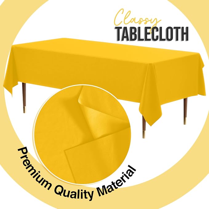 Exquisite 66% Thicker Premium Plastic Table Cloth Rectangle Table Cover 0.5 Mil 24 Pack Yellow Table Cloth 54 Inch x 108 Inch Disposable Tablecloth Won't Tear Easily Like Cheap Thin Brands