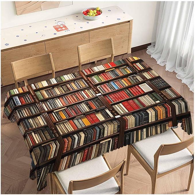 Tablecloth Bookshelf, Library Bookshelves Books Rectangular Table Cover Kitchen Table Cloth for Dining Hotel Coffee Parties Tabletop Decoration, 52x70 Inch