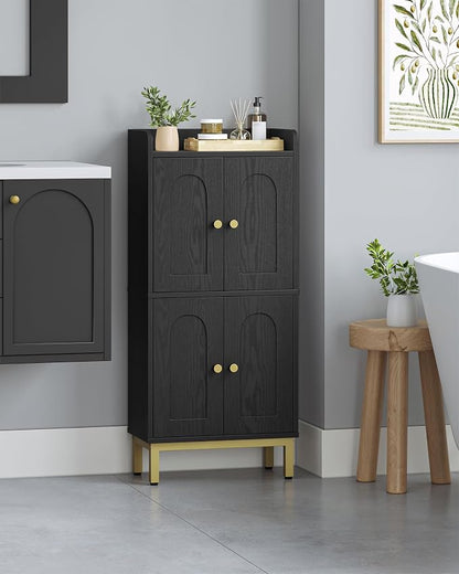 Hzuaneri Bathroom Cabinet, Small Storage Cabinet with 4 Doors | Bathroom Organizers and Storage Cabinets with Adjustable Feet. Cabinets Freestanding for Living Room, Kitchen, Black