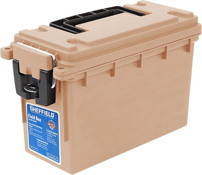 Sheffield Ammo Box Made in USA, Stackable Lockable Ammo Storage Box, Tan | Lockable Storage Box, Water and Dust Resistant Dry Box, Secures Hunting Gear, Gun Accessories, Supplies, and Bullets