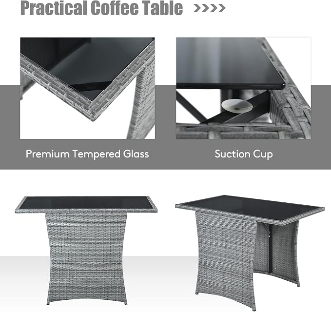 RELAX4LIFE 3-Piece Outdoor Furniture Set - All-Weather Wicker Rattan Patio Dining Set w/Tempered Glass Coffee Table & Cushions, Modern Bistro Conversation Set for Yard Balcony (Red)