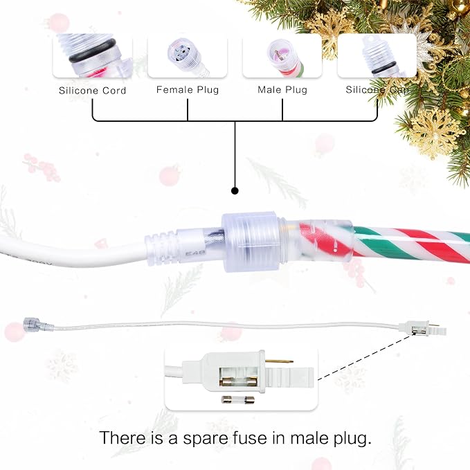 Vigdur Christmas Candy Cane Lights - 33FT LED Candy Cane Rope Lights Outdoor Waterproof Decorative Christmas Lights for Holiday Party Home Patio Indoor Xmas Decorations(360 LEDs)