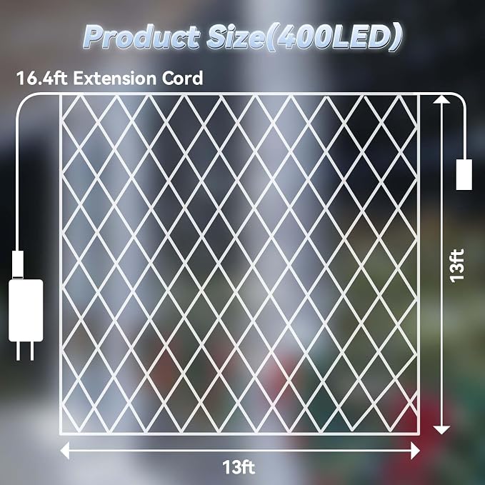 LitHome 13 x 13FT Christmas Net Lights Outdoor Mesh Lights Connectable | 8 Modes 400 LED Christmas Net Lights with Timer, Waterproof Cool White Mesh Light Plug in for Bushes Garden Backyard Decor