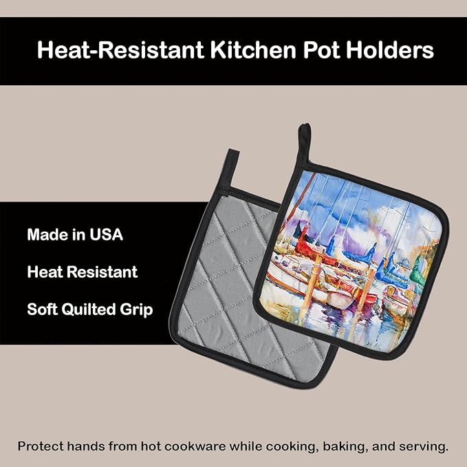 Caroline's Treasures JMK1233PTHD Runaway Sailboats Pair of Pot Holders Kitchen Heat Resistant Pot Holders Sets Oven Hot Pads for Cooking Baking BBQ, 7 1/2 x 7 1/2