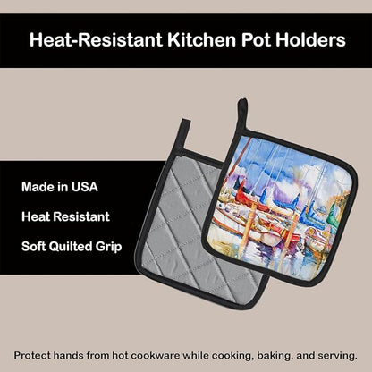 Caroline's Treasures JMK1233PTHD Runaway Sailboats Pair of Pot Holders Kitchen Heat Resistant Pot Holders Sets Oven Hot Pads for Cooking Baking BBQ, 7 1/2 x 7 1/2