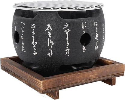 Mini Japanese Style Charcoal Grill Portable Round BBQ Stove for Home and Outdoor Grilling (L)