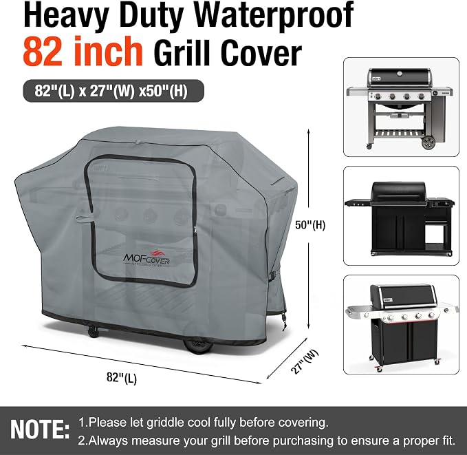 Exclusive Foldable 82 inch Grill Cover, 600D Heavy Duty XXL Outdoor BBQ Cover for 6 Burners Grill Weber Nexgrill CharBroil Monument, Gray