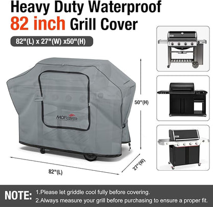 Exclusive Foldable 82 inch Grill Cover, 600D Heavy Duty XXL Outdoor BBQ Cover for 6 Burners Grill Weber Nexgrill CharBroil Monument, Gray