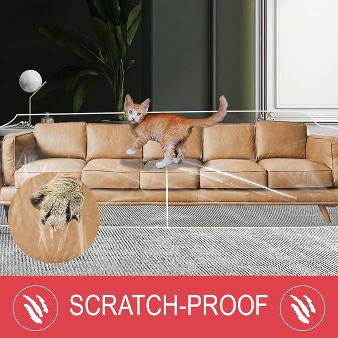 LAMINET Thick Crystal Clear Heavy-Duty Water Resistant Sofa/Couch Cover - Perfect for Protection Against CAT/Dog Clawing, Kids and Grandkids - Large Sofa - 42" BH x 18" FH x 108”W x 40”D