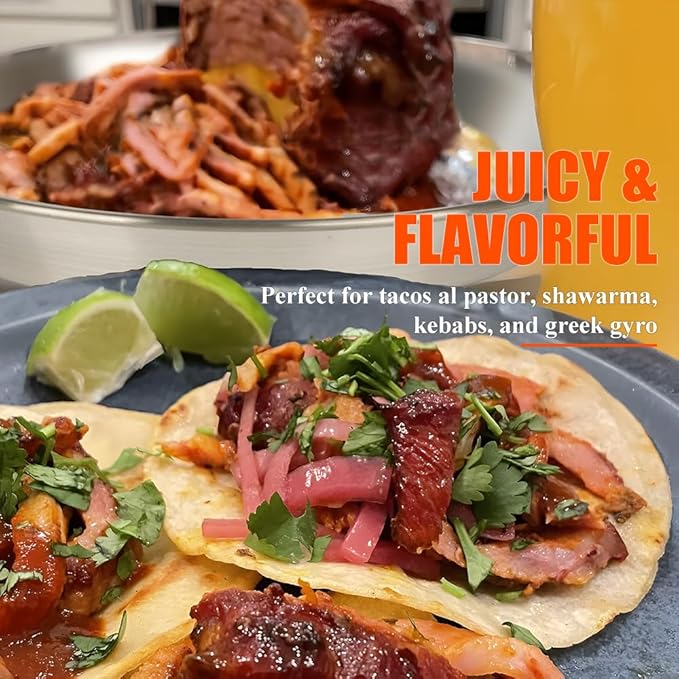 Vertical Skewer Pan Stainless Steel Gyro Pan Spit Shawarma Stand for oven, Al Pastor Skewer for Grill, El Pastor Hack for Tacos Al Pastor Chicken, Brazilian, with 8",10",12" stick