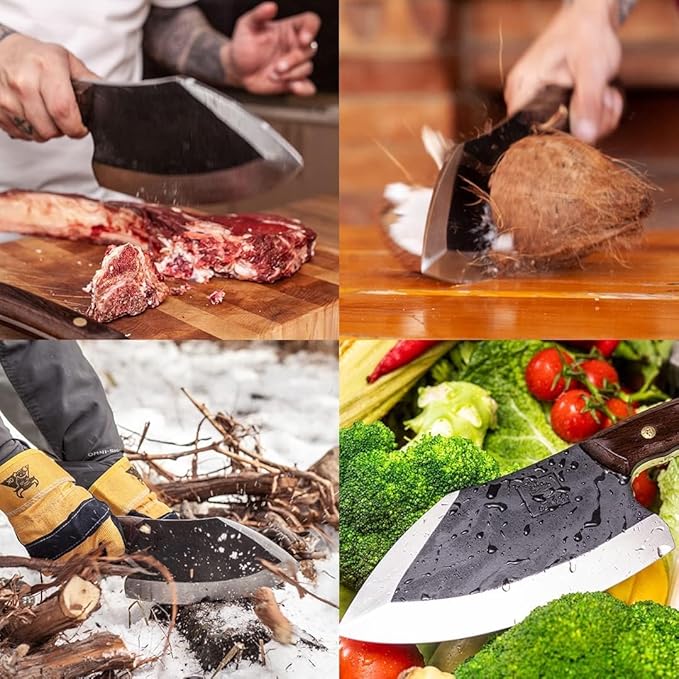 COOLINA The Favorite 4 Knife Set - Viking-Inspired Kitchen Knives for Chefs & Home Cooks, Includes Promaja Chef's Knife, Lixy Cleaver, Machado Butcher Knife, and Gator Utility Knife