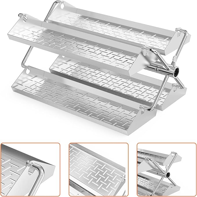 onlyfire Stainless Steel BBQ Rotating Tray Rotisserie Basket for Most Grills, Fits for 3/8" & 5/16" Square, 1/2" & 3/8" Hexagon Spit Rods
