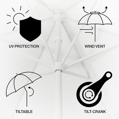 JONATHAN Y UMB1001 Collins 9 ft. Classic Cottage Tassel Market Patio Umbrella with Auto-Tilt, Crank, Wind Vent and UV Protection