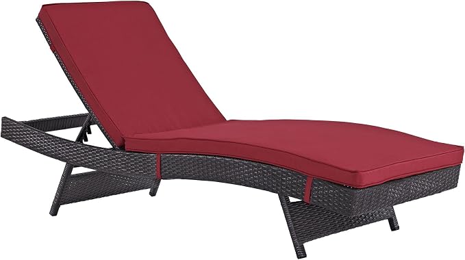 Modway Convene Wicker Rattan Outdoor Patio Chaise Lounge Chairs in Espresso Red - Set of 6