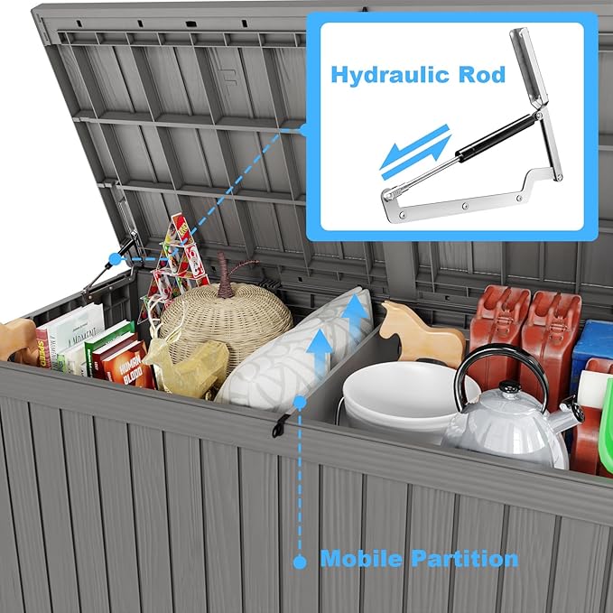 Vixzen 200 Gallon Deck Boxes Outdoor Waterproof, Resin Lockable Storage Box for Patio Cushions Storage Furniture, Garden Tools, Pool Supplies, Weatherproof and UV Resistant (Grey, 200 Gallon)