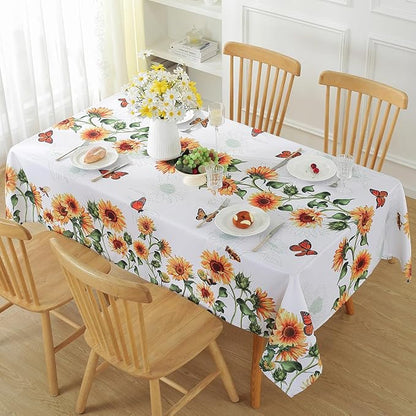 SASTYBALE Sunflower Tablecloth, White, 60x84 Inch Rectangle | Spill Proof Wrinkle Resistant Dustproof Table Cloth for Spring Summer Garden Party, Outdoor BBQ Brunch Picnic Indoor Dining