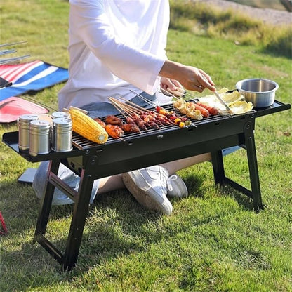 Portable Charcoal Grill for Camping BBQ, Outdoor Barbecue Grill with Thickened Stove, Compact Camping Grill for Picnic,60 * 20 * 37Cm-D
