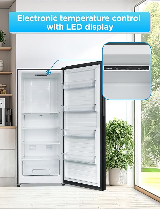 Commercial Cool 16.4 Cu. Ft. Convertible Freezer Refrigerator, Upright Fridge with Glass Shelves, Reversible Door, ENERGY STAR rated, Auto Defrost, CCUC1640GB, Black | Upright Fridge with Glass Shelves, Reversible Door, ENERGY STAR rated, Auto Defrost,...