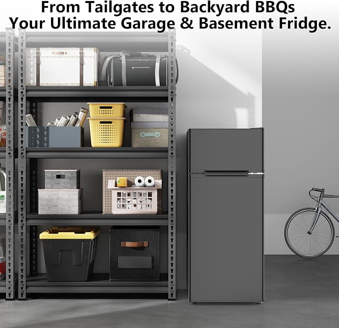 Electactic 4.5 Cu.Ft Mini Fridge with Freezer, 2-Door Compact Refrigerator With 2 Removable Shelves, 3 Level Adjustable Thermostat, Quiet Efficient for Kitchen, Office, Dorm, Apartment-Premium Black